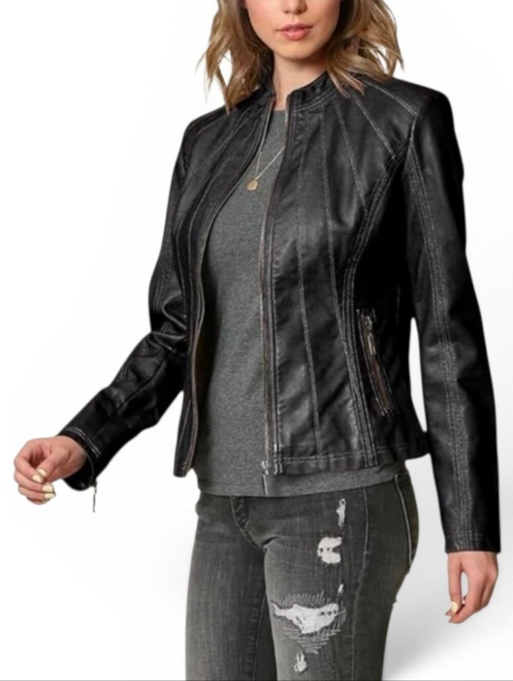MADE BY JOHNNY Faux Leather Moto Jacket - XXL